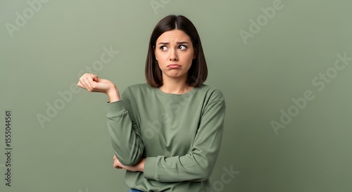 Woman expressing doubt and uncertainty A portrait of pensive contemplation and hesitant decision-making
