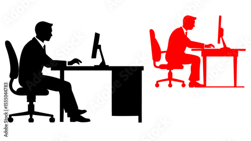 silhouette of a man working at a desk with a computer