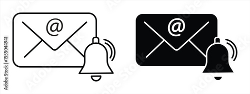 Letter notification, document in mail, email alert, send message, list in envelope and bell. vector illustration