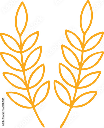 Wheat Stalk Vector Icon in Minimal Line Style Featuring Thin Golden Shapes for Nature and Farming