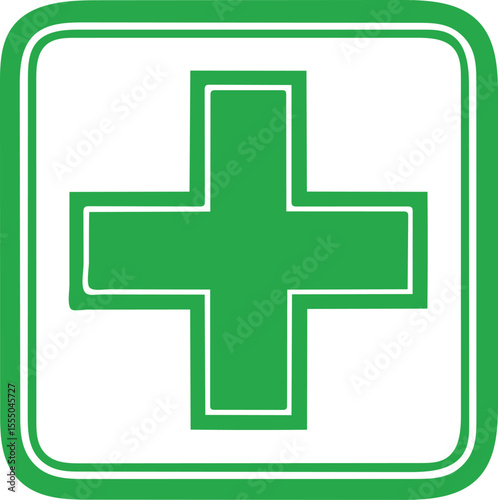 Medical Cross Symbol in Green with Minimalist Line Style for Health Emergency and Pharmacy Use