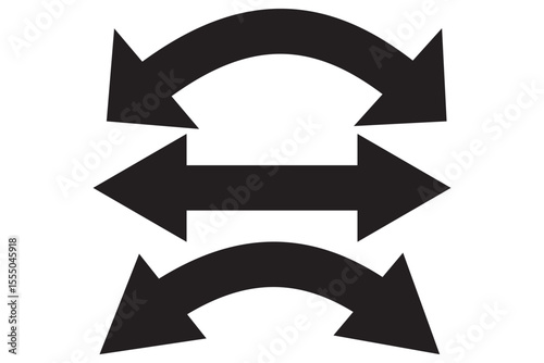 Dual semi circle arrow vector illustration. Semicircular curved thin long double ended arrow on isolated background.