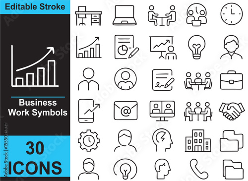 Outline Vector Icons of Business and Office Work in Minimalist Line Style