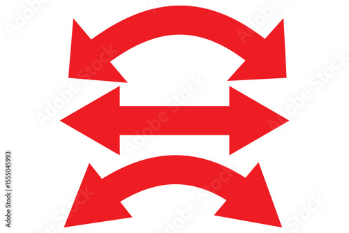 Dual semi circle arrow vector illustration. Semicircular curved thin long double ended arrow on isolated background.