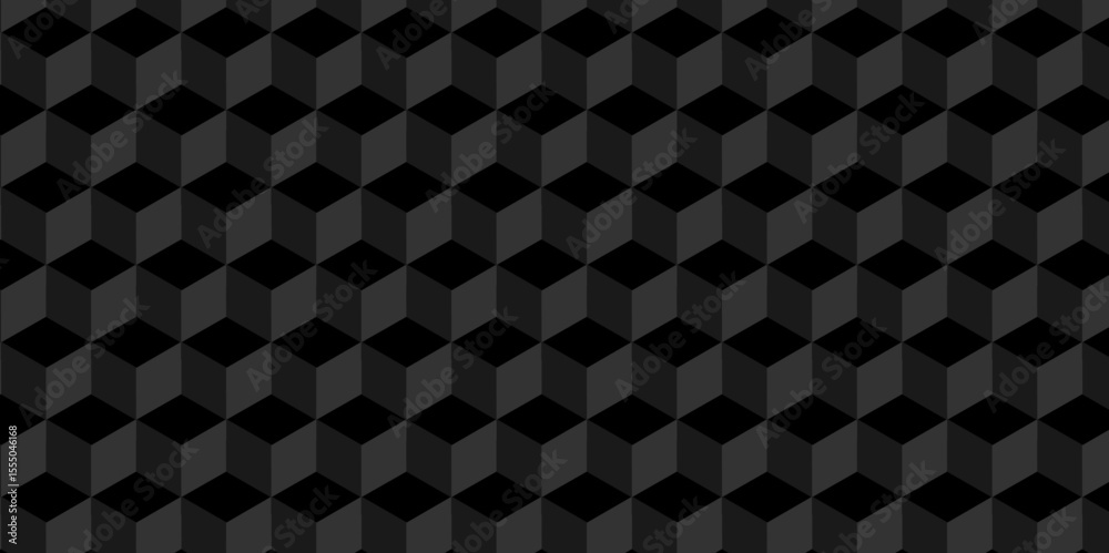 Abstract wall minimal Black cube square creative diamond triangle geometric tile hexagon mosaic grid wallpaper design. black and gray geometric block cube structure texture background.