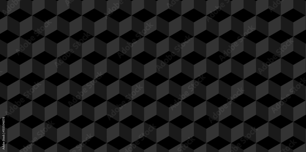 Abstract wall minimal Black cube square creative diamond triangle geometric tile hexagon mosaic grid wallpaper design. black and gray geometric block cube structure texture background.