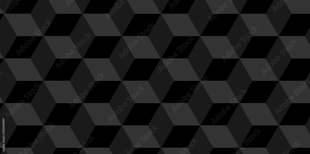 Abstract wall minimal Black cube square creative diamond triangle geometric tile hexagon mosaic grid wallpaper design. black and gray geometric block cube structure texture background.