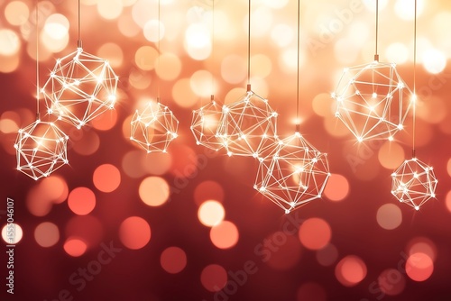 Geometric light orbs hanging against a bokeh background for modern and festive occasions