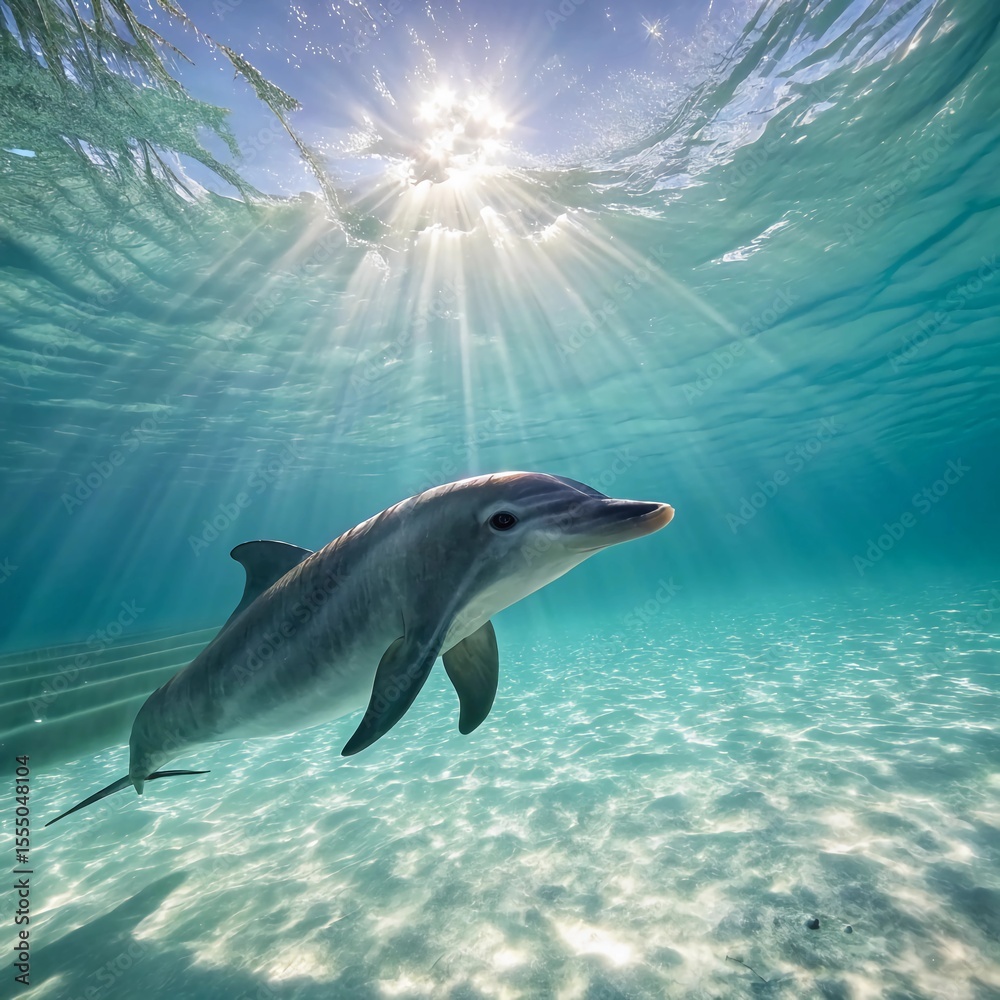 Obraz premium Dolphin swimming peacefully in the sea water