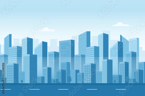City Skyline Background. Urban Landscape Illustration. Modern Buildings and Architecture in Flat Vector Design. Real Estate Cityscape Scene. Abstract Gray Panorama Template