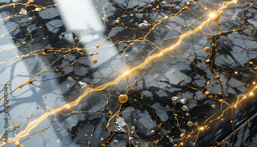 Abstract Black Marble with Gold and Silver Details