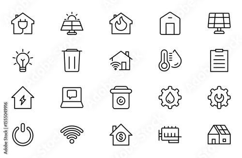 Public Utilities line Icon set, Modern, Scalable Line Art for Water, Electricity, Waste Management & Public Services.