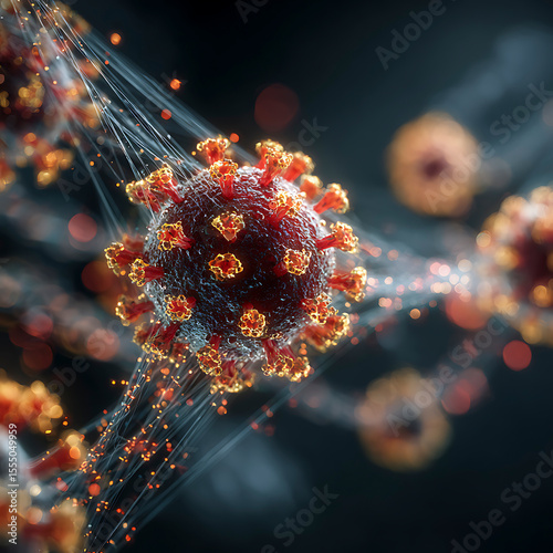 Intricate microscopic virus vs antivirus abstract cyber warfare