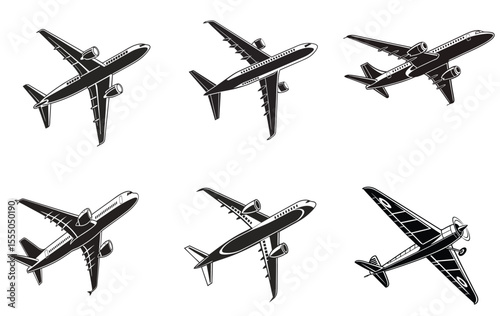 Comprehensive Passenger Aeroplane Silhouette Vector Set for Travel, Aviation, and Transportation Designs