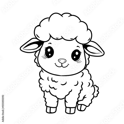 A charming line art illustration of a fluffy sheep, perfect for farm animal coloring books