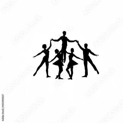 Silhouette of a group practicing synchronized movements for a cultural performance on white background