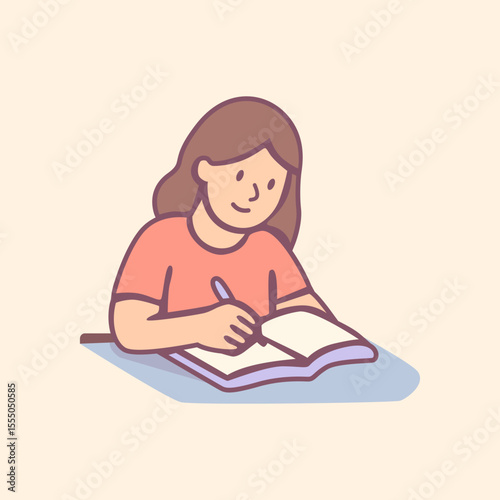 Mental health flat icon of young girl reading calmly, promoting focus, self-care, emotional therapy and stress relief through reading habit
