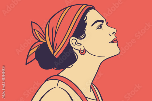 Portrait of a beautiful Latin American woman on red background. Avatar for social media. Diversity. Bright vector illustration in flat style