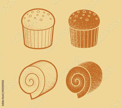 Cupcakes and Roll Cakes Bakery Icons