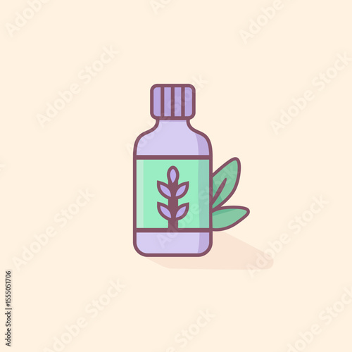 Flat vector of essential oil used in stress relief, calming therapy, meditation, and holistic health practices