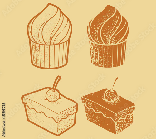 Cupcakes and Cheesecakes Sketch Style Vector