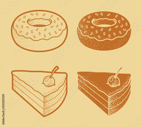 Donuts and Cakes Retro Illustration