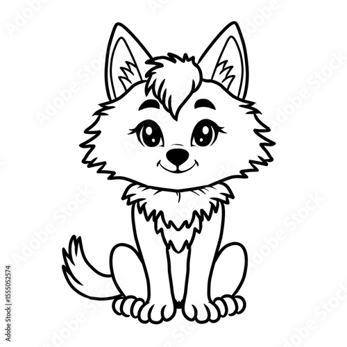 A cute and friendly wolf cub in a simple line art style, excellent for nature-themed coloring books, animal illustrations