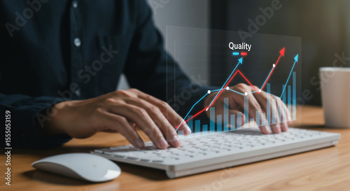 Analyzing Data: A professional engrossed in his work, focused on deciphering the numerical intricacies.