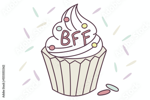 Sweet cupcake illustration with colorful sprinkles and a bff topper