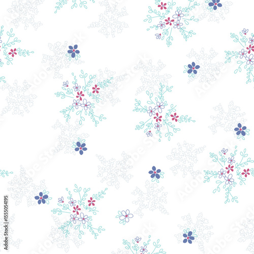 Whimsical Snowflake and Floral Winter Seamless Pattern for fashionable dress and textile print design