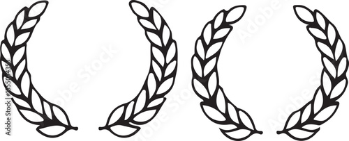 A black outline of two olive leaf wreaths, perfect for symbolizing victory, achievement, or natural elegance.