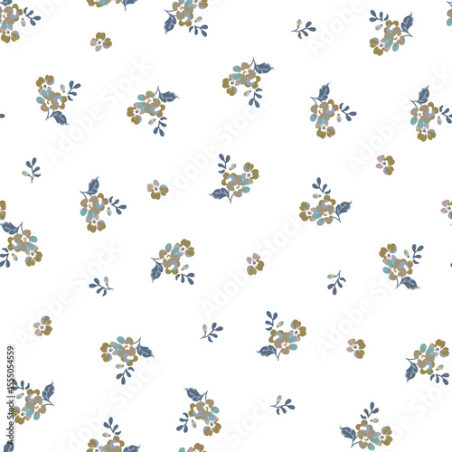 Minimal Floral Seamless Pattern for Textile Print for Fabric, Delicate Vintage Botanical Design