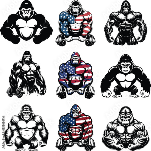 Body Builder Gorilla Svg Bundle, Bodybuilding Svg, Fitness Svg
