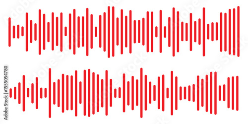 Red sound wave icon. Red Podcast soundwave line of voice. Record music player in red colour. Mobile talk track. Red Sound waves for voice message. Audio wave icon.Waves of the equalizer. 