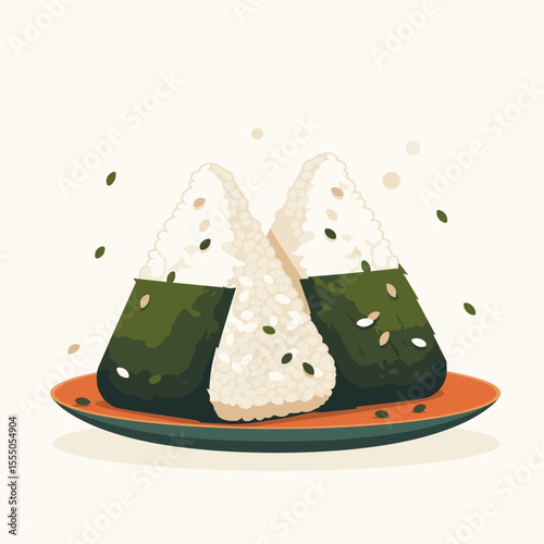 Triangular Onigiri with Nori and Sesame Seeds