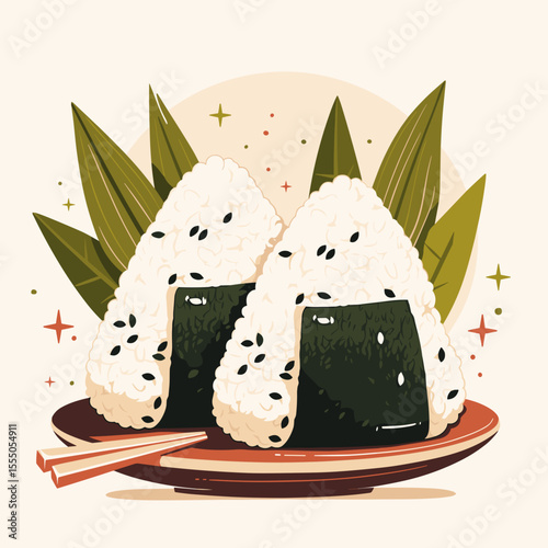 Triangular Onigiri with Nori and Sesame Seeds
