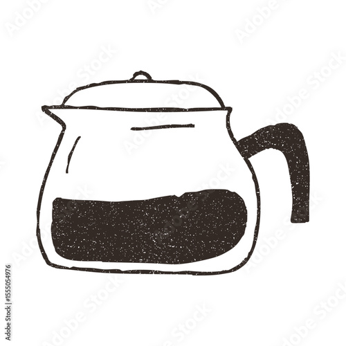 Coffee pot, cartoon doodle vector illustration isolated on white background. Hand drawn outline art with grunge texture. Concept of cafe.
