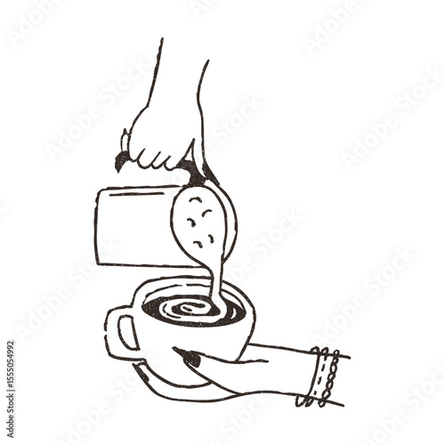 Barista preparing coffee, cartoon doodle vector illustration isolated on white background. Hand drawn outline art with grunge texture. Concepts of cafe.