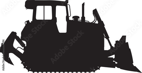 Bulldozer Flat Black Silhouette with Blade and Tracks, Construction Vehicle, Earthmoving Equipment Vector Illustration