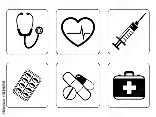 medical icon set sihouette black vector bundle