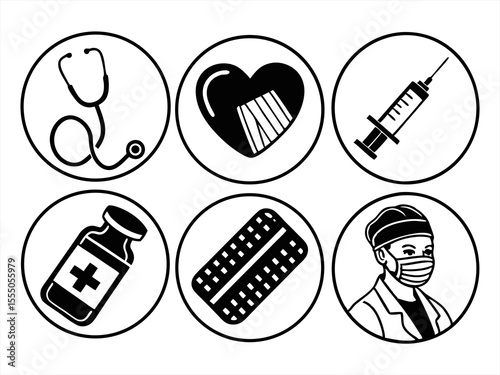 medical icon set sihouette black vector bundle