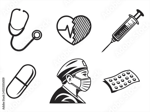 medical icon set sihouette black vector bundle