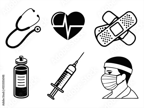 medical icon set sihouette black vector bundle