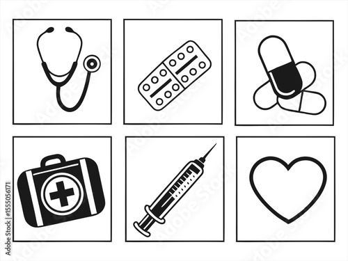 medical icon set sihouette black vector bundle