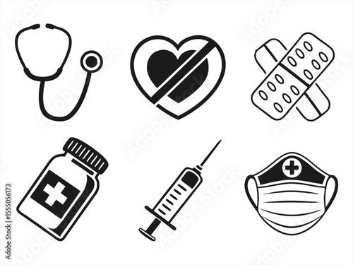 medical icon set sihouette black vector bundle