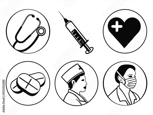 medical icon set sihouette black vector bundle