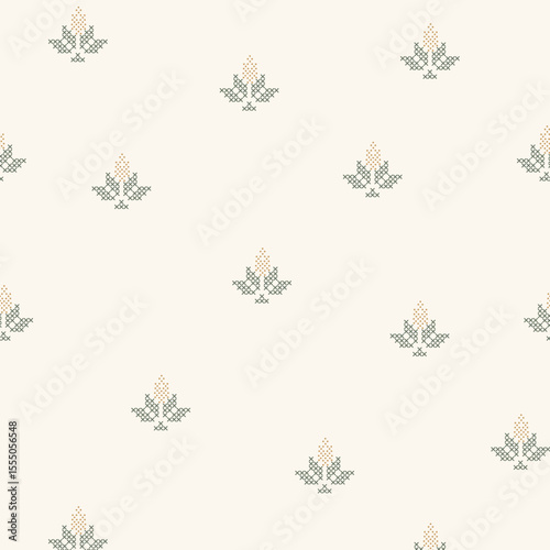 Minimal Cross-Stitch Floral Seamless Pattern for Textile Print and Fabric Design