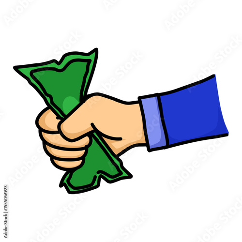 A human hand extending green money bills, symbolizing payment, donation, or transaction.
