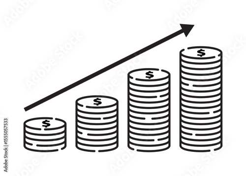 Profit Growth Icon Increasing Coin Stacks