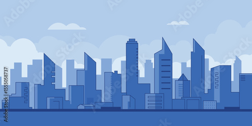 Urban City Skyline Vector Background. Modern Buildings, Flat Design, Silhouette Architecture Illustration